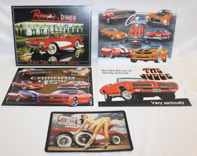 Group of 5 Automobile Related Camaro, Corvette, GTO Metal Fantasy Signs (1 of 7)