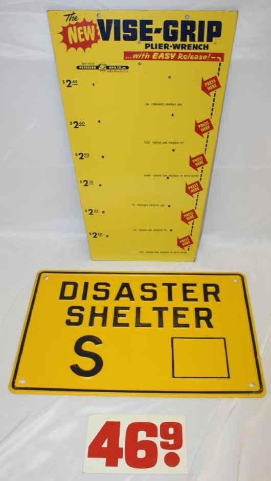 Group of 3 Advertising Signs Petersen Vise-Grip, Disaster Shelter, Pricer (1 of 7)