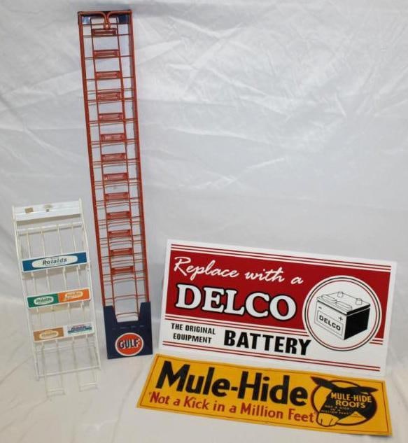 Group of 4 Advertising Racks and Signs; Gulf, Rolaids, Mule-Hide, Delco (1 of 8)