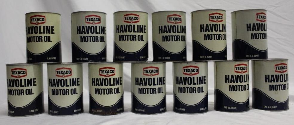 Group of 13 Texaco Havoline One Quart Metal Motor Oil Cans (1 of 2)