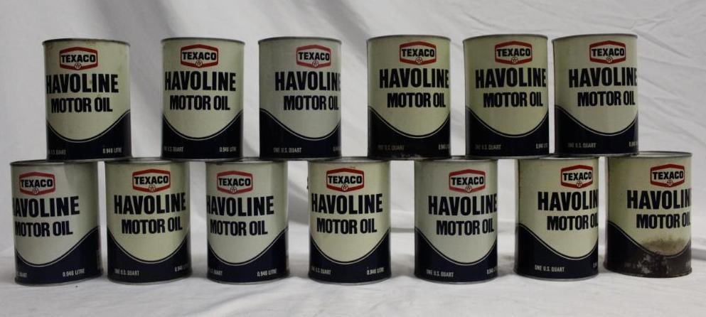 Group of 13 Texaco Havoline One Quart Metal Motor Oil Cans (1 of 2)