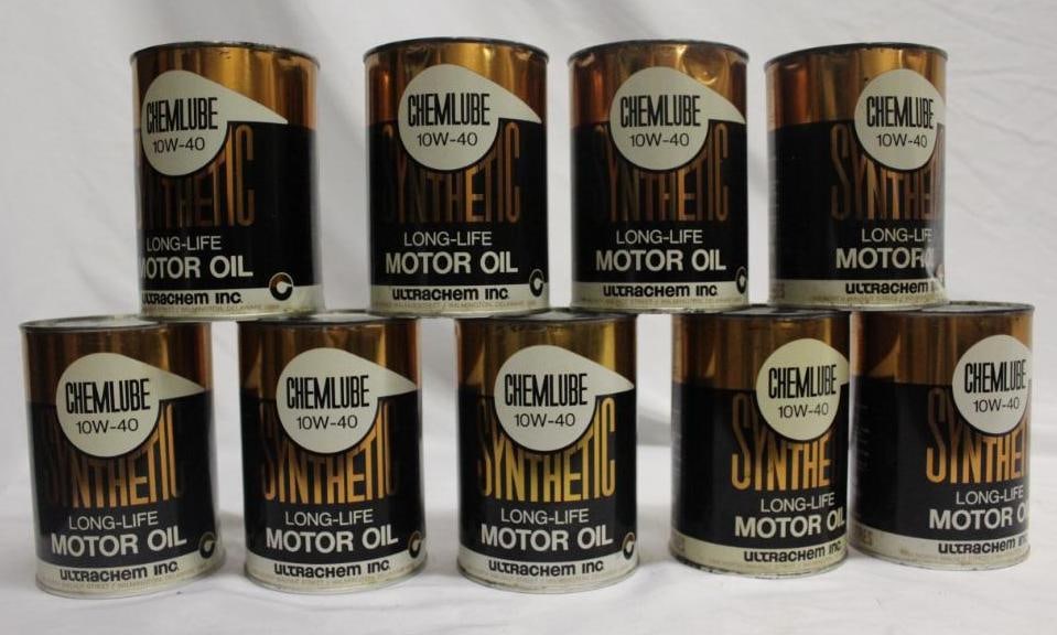 Group of 9 Chemlube One Quart Metal Motor Oil Cans (1 of 2)