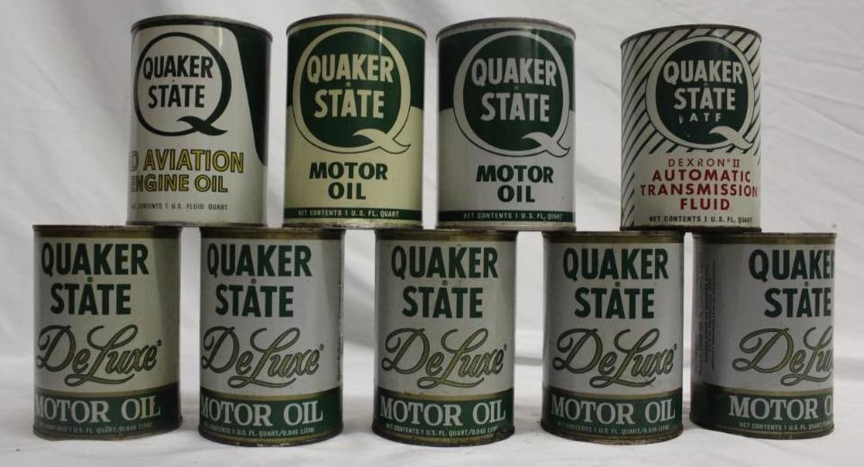 Group of 9 Quaker State One Quart Metal Motor Oil Cans (1 of 2)