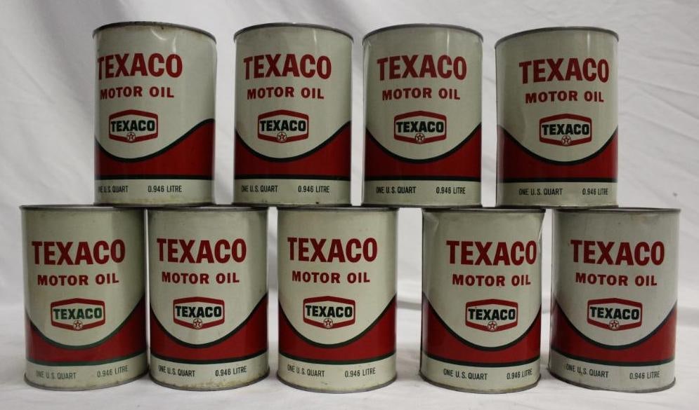 Group of 9 Texaco One Quart Metal Motor Oil Cans (1 of 2)