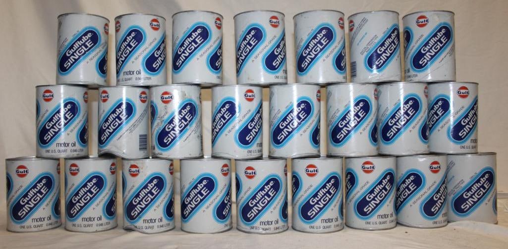 Group of 24 Gulf Single G One Quart Motor Oil Cans (1 of 2)