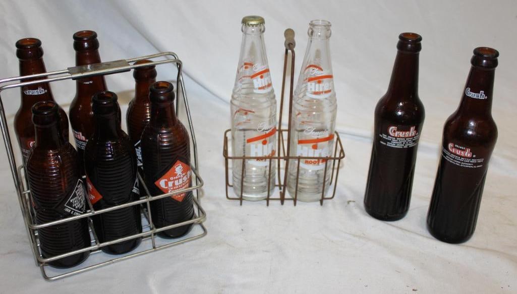 Group of 10 Soda Bottles and 2 Carriers; Orange Crush & Hires (1 of 6)