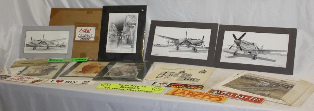 Large Group of Misc Artwork, Drawings, Advertisements, Decals (1 of 4)