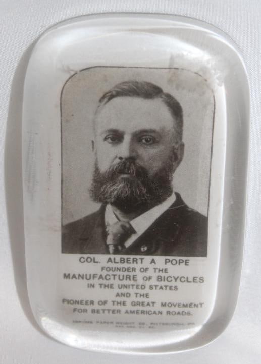 Albert Pope Motorcycle Bicycle Automobile Glass Paperweight (1 of 2)
