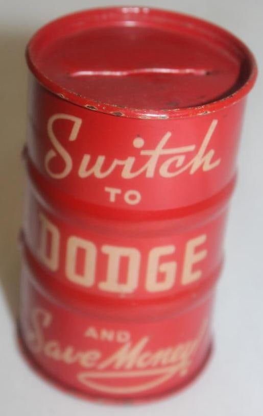 Dodge Motor Car Co Advertising Barrel Bank: 3.25" x 2"