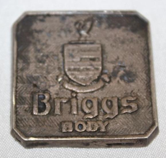 Briggs Coach Builder Body Tag Emblem Badge: 1.25" x 1.25"