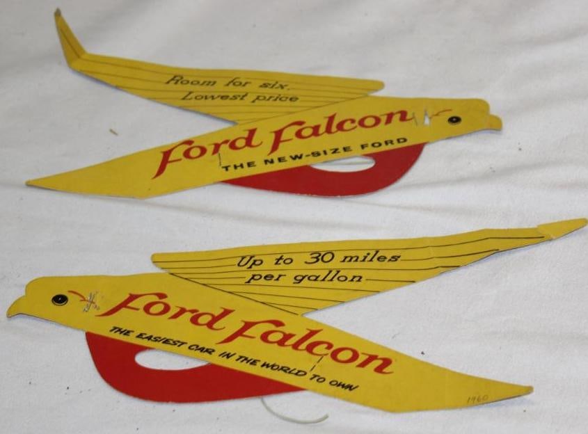 Group of 2 1960 Ford Falcon Advertising Antenna Displays: 10.5" x 4.5". They are cardboard.