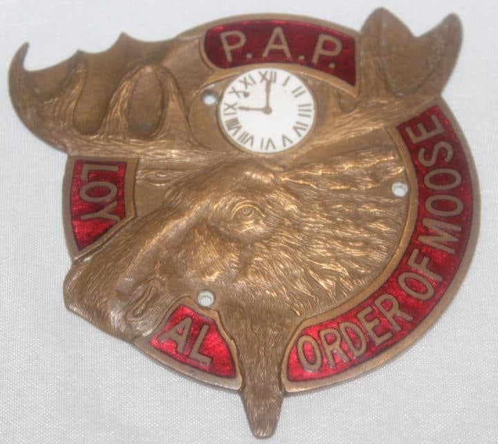 Loyal Order of the Moose Automobile Radiator Emblem Badge: cloisonne, 3" x 3"