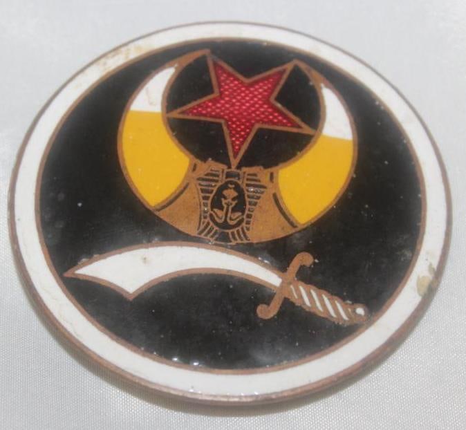 Shriner Masonic Automobile Radiator Emblem Badge: cloisonne, 3" diameter