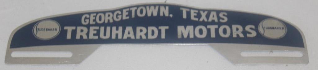 Studebaker Advertising License Plate Topper: Treuhardt Motors of Georgetown, TX; 10" x 2.75"