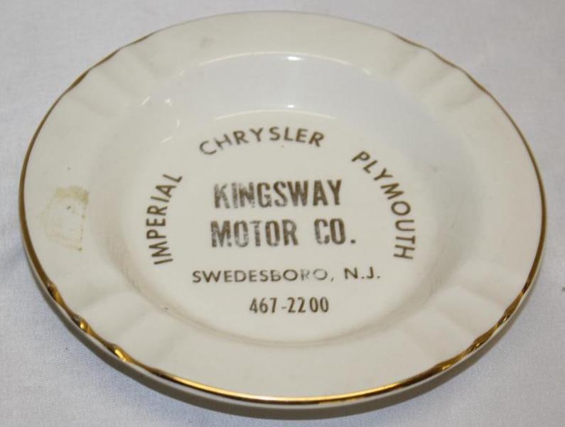 Chrysler Imperial Plymouth Kingsway Motor Co Advertising Ceramic Ashtray: 7.5" Diameter