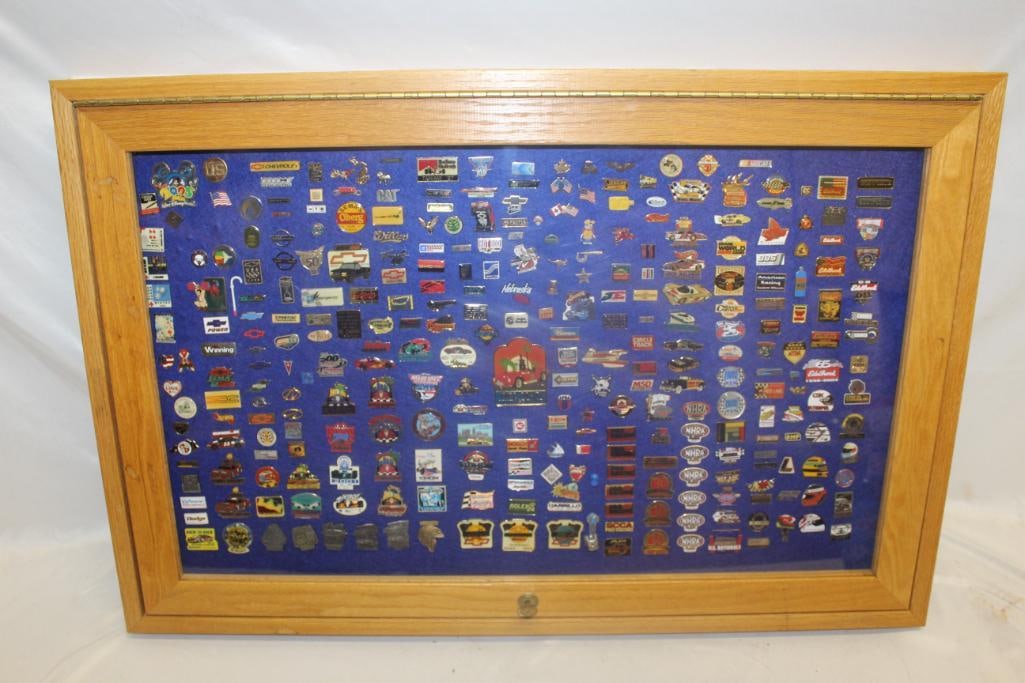 Large Group of Auto Racing Pins with Oak Display Case (1 of 9)