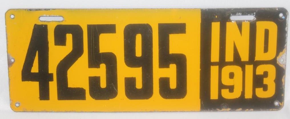 1913 Porcelain Indiana License Plate Number 42595 (1 of 4)