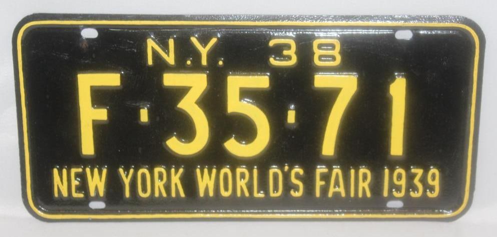 1938 New York License Plate 1939 Worlds Fair (1 of 2)