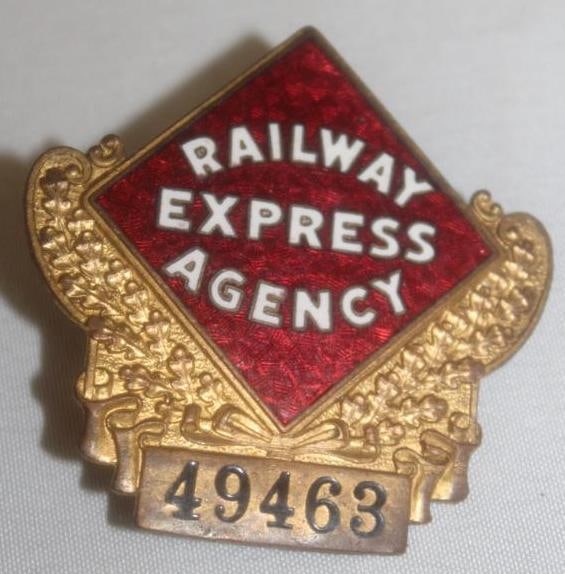 Railway Express Agency Advertising Pin Badge: cloisonne, 2" x 2"
