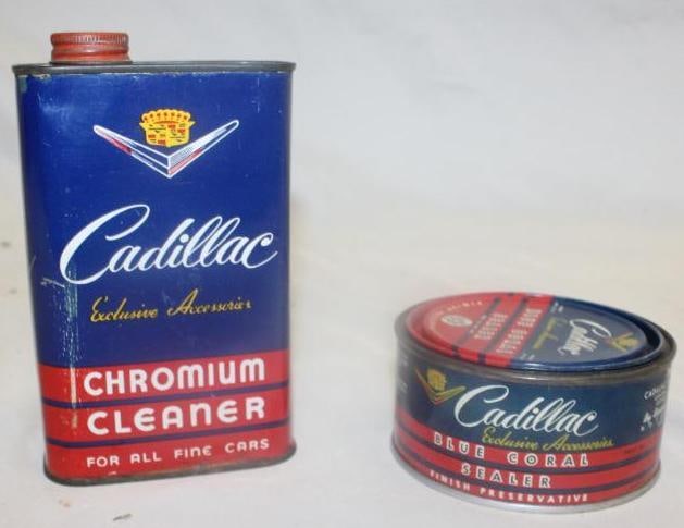 Group of 2 Cadillac Advertising Chrome Cleaner and Sealer Cans: Largest is 1 Pint