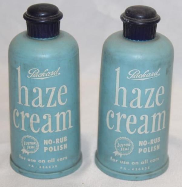 Group of 2 Packard Haze Cream Advertising Bottles: 8 oz each