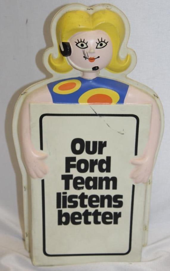 Ford Advertising Customer Service Display "Listens Best": 6" x 3" x 12". Embossed, Double-Sided Plastic