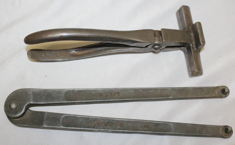 Group of 2 Early Auto Tools Differential Nut Wrench and Leather Working (1 of 4)