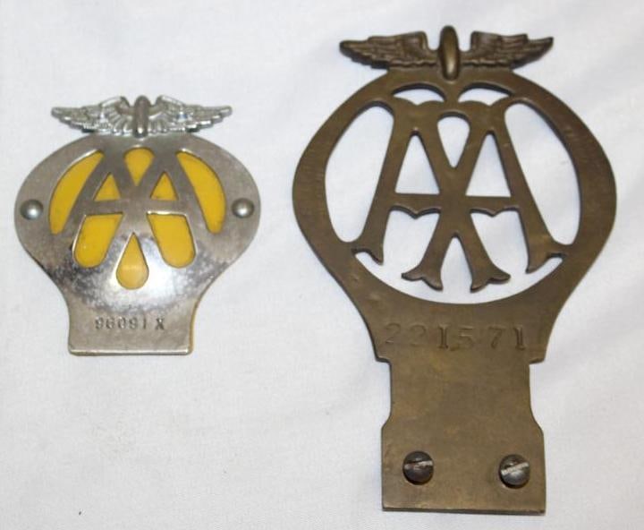 Group of 2 Automobile Association AA Radiator Emblem Badge: 6.75" x 4" largest