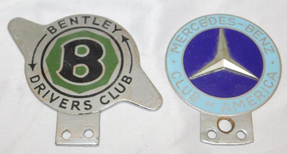 Group of 2 Mercedes & Bentley Auto Club License Plate Toppers: Largest is 4.5" x 3.75"
