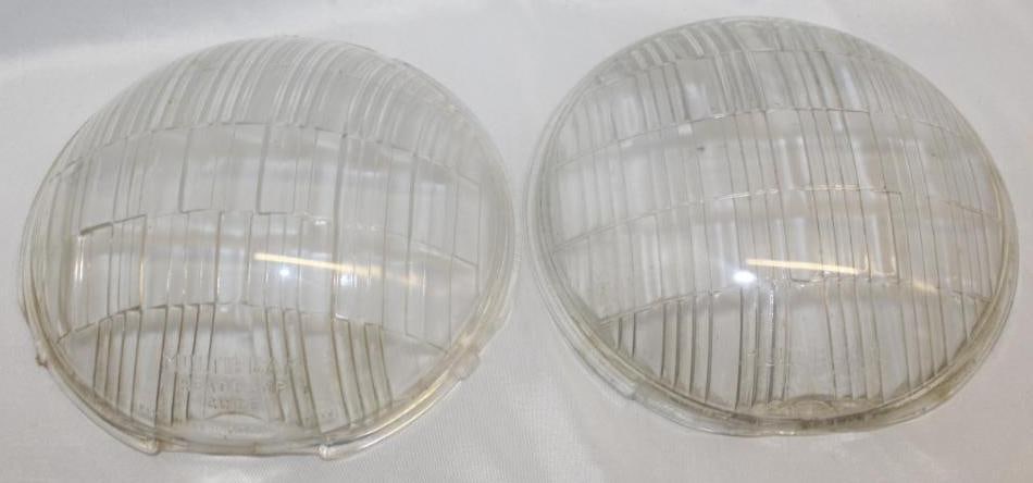 Pair of 1930's-1940's Glass Headlight Lenses Multi-Beam Guide: 7.75" Diameter