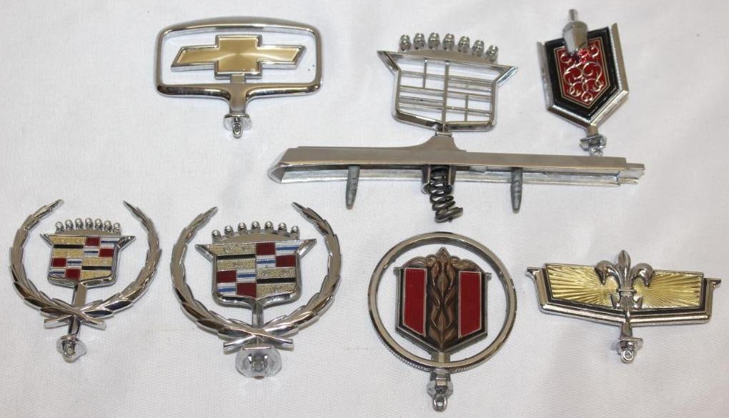 Group of 7 GM Chevrolet & Cadillac Hood Ornaments: Largest is 6.5" x 4"