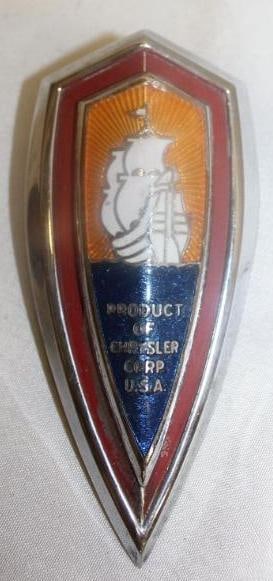 1941 Chrysler Plymouth Radiator Emblem Badge: Cloisonne; 4" x 1.75"