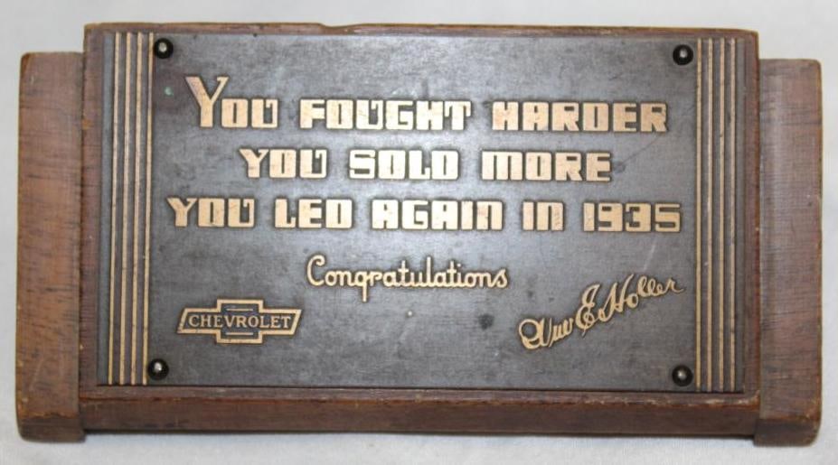 1935 Chevrolet Sales Award Trophy: 5.25" x 2.5" x 2"
