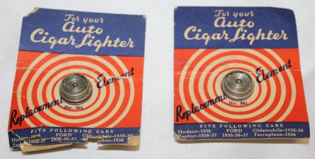 Group of 2 NOS 1935-1937 Automobile Cigar Lighter Replacement Elements: 3.5" x 4" x 1"