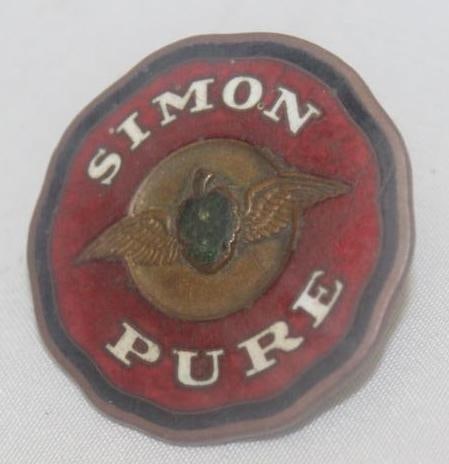 Simon Pure Advertising Pin Badge: Cloisonne; 1.5" diameter