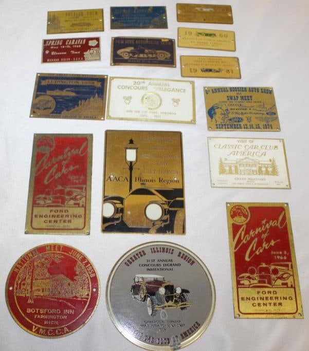 Group of 16 CCCA, VMCCA Auto Club Meet Plaques 1950's-1980's: Largest is 4.75" x 3"