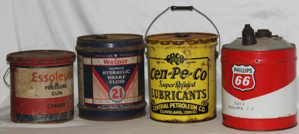 Group of 4 Phillips 66, Esso, Cen-pe-Co 5 Gallon Oil and Grease Cans (1 of 2)