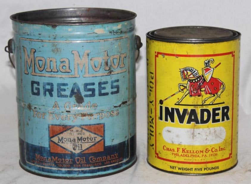 Group of 2 Invader and Mona-Motor Grease Cans (1 of 2)