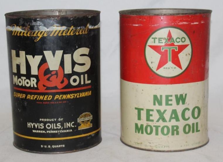 Group of Two 5 Quart Oil Cans; Texaco & Hyvis (1 of 3)