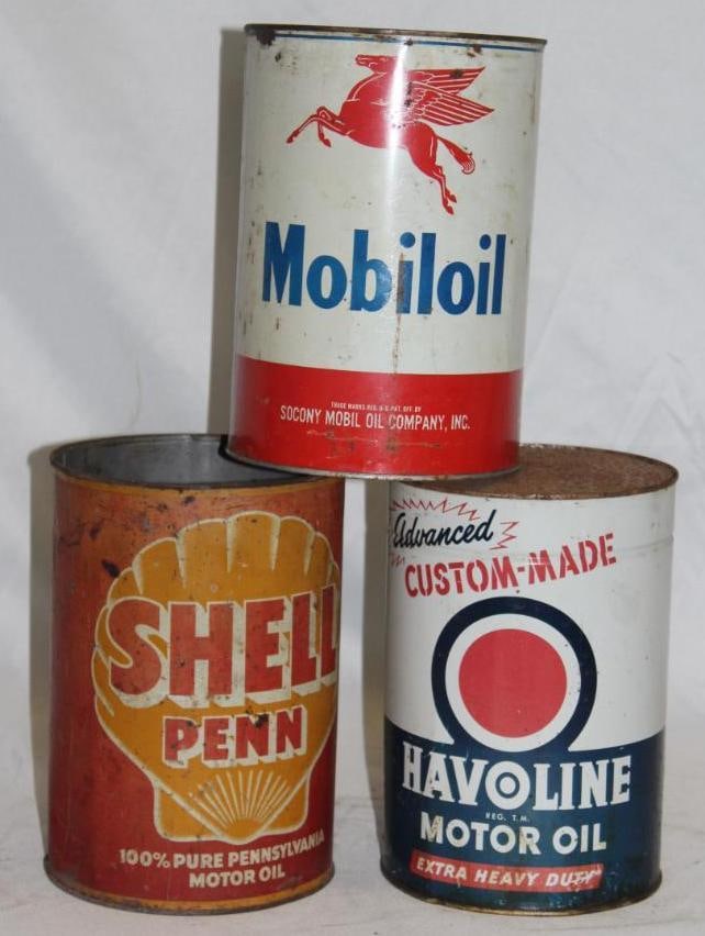 Group of 3 Mobil, Havoline, Shell 5 Qt Motor Oil Cans (1 of 2)