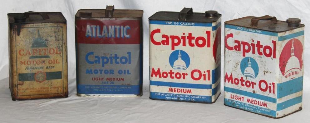 Group of 4 Different Atlantic Capital 2 Gallon Motor Oil Cans (1 of 2)