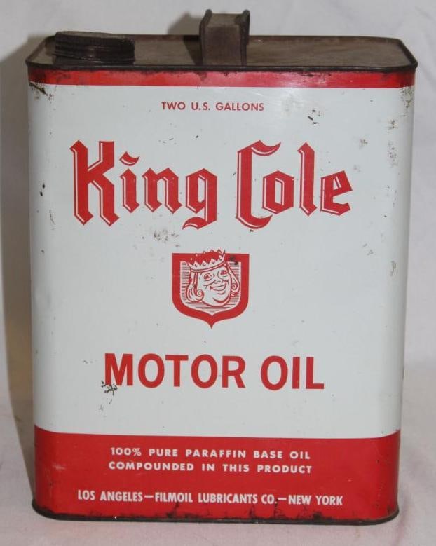 King Cole 2 Gallon Motor Oil Can LA & NY: has light scratches and wear throughout
