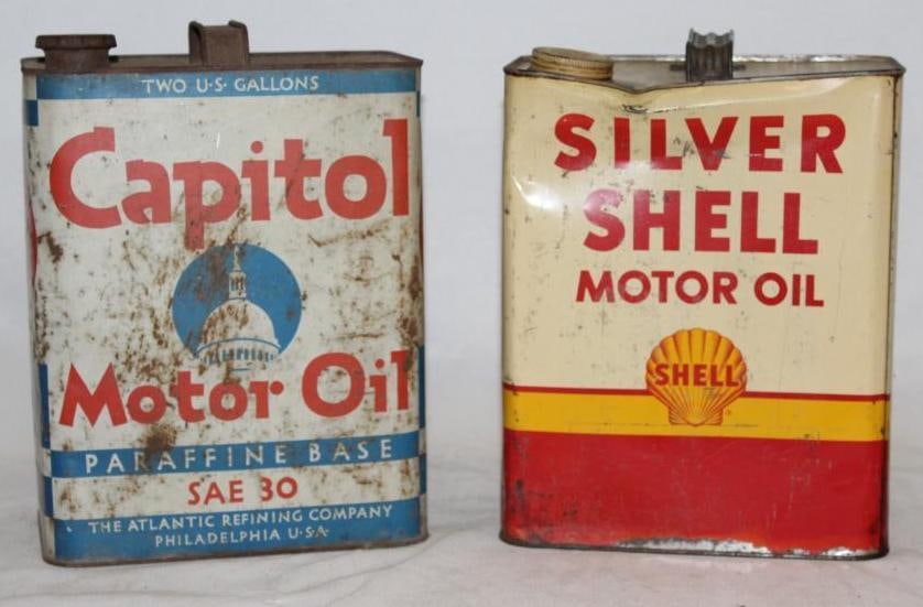 Group of Two 2 Gallon Oil Cans; Shell & Atlantic Capital (1 of 5)