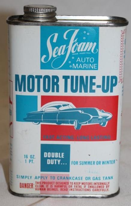 Graphic Sea-Foam Auto Marine Motor Tune-Up One Pint Oil Can: It is in good condition with only minor wear.
