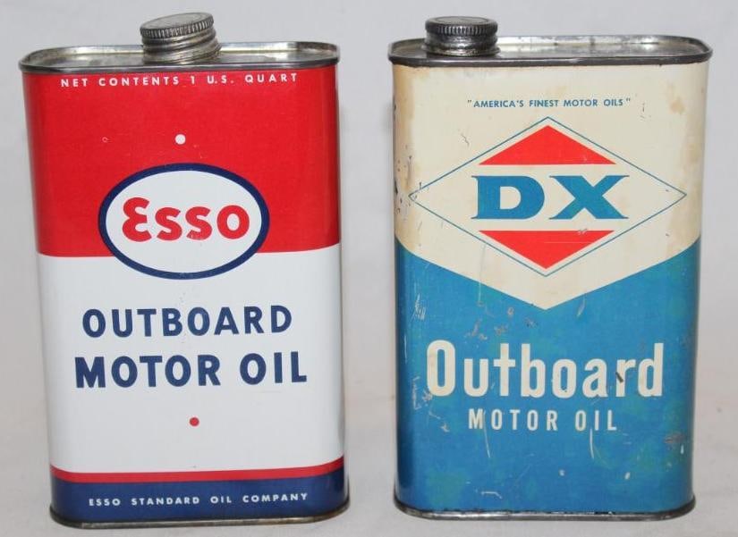 Group of 2 One Quart Outboard Motor Oil Cans; Esso & DX (1 of 2)