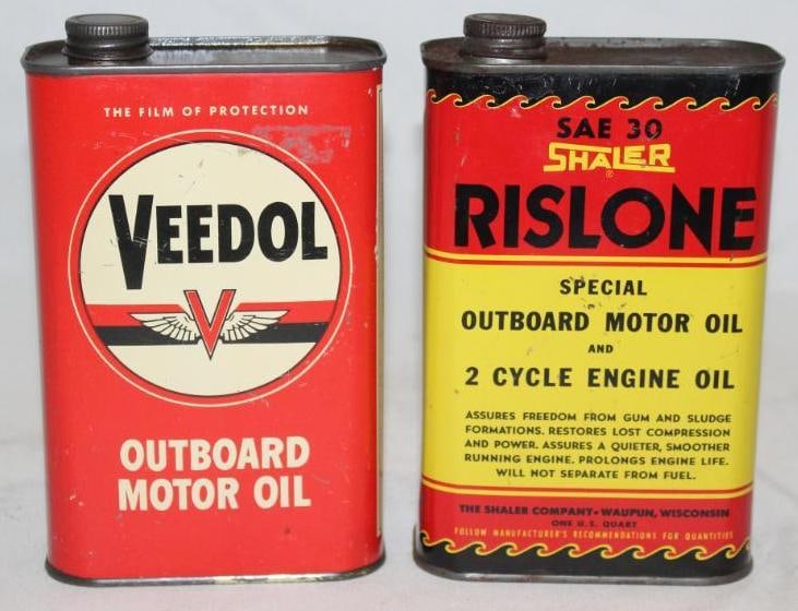 Group of 2 One Quart Outboard Motor Oil Cans; Veedol & Rislone (1 of 2)