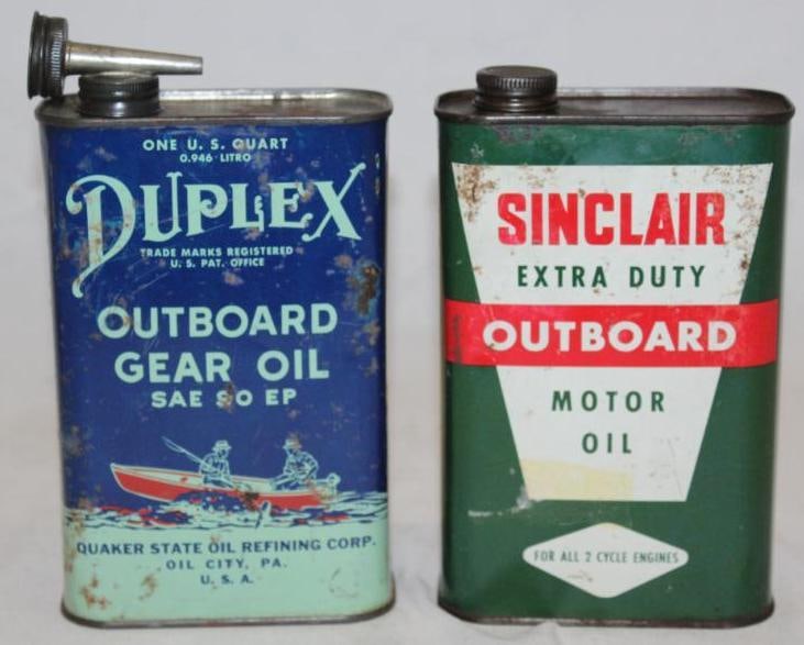 Group of 2 One Quart Outboard Motor Oil Cans; Duplex & Sinclair (1 of 2)