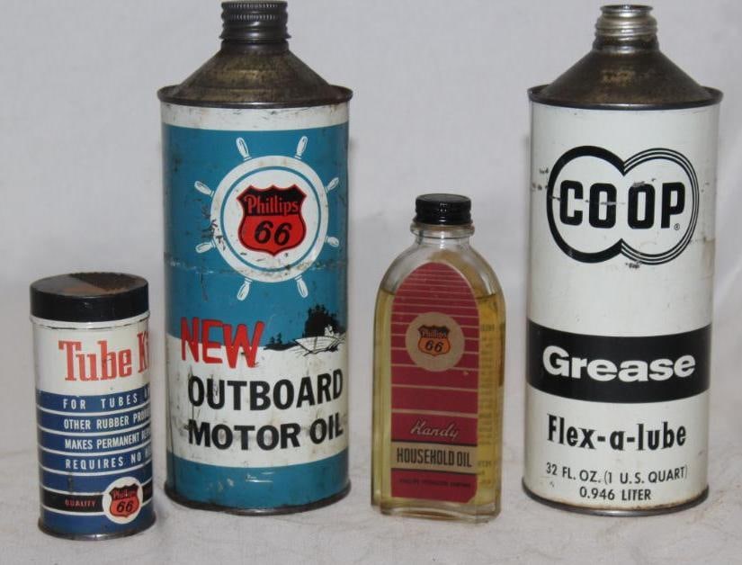 Phillips 66 and Co-Op Oil Cans and Bottle (1 of 2)