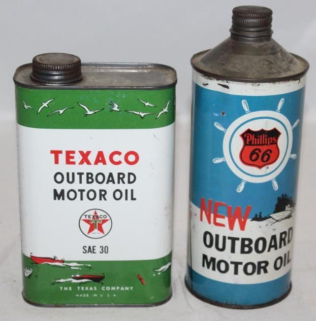 Group of 2 Texaco and Phillips 66 1 Quart Outboard Oil Cans (1 of 2)