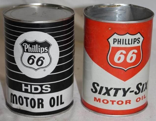 Group of 2 Metal Phillips 66 1 Quart Motor Oil Cans (1 of 2)